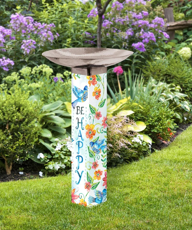 Happy Bluebirds Bird Bath with Stainless Topper