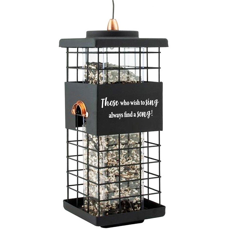 Modern Farmhouse Squirrel-Resistant Tube Feeder with Motivational Quote
