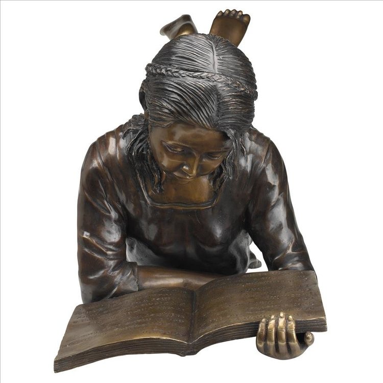 Young Scholar Reading Girl Bronze Statue
