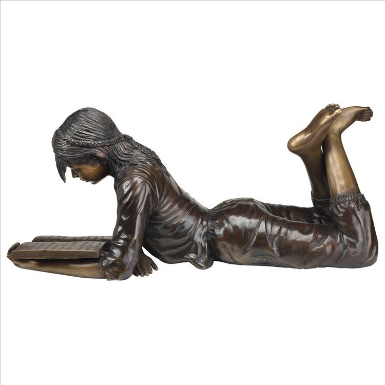 Young Scholar Reading Girl Bronze Statue