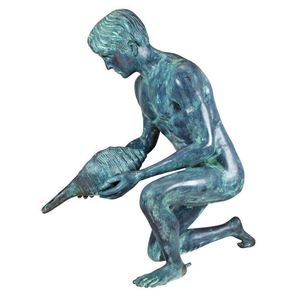 Man & Shell Piped Bronze Statue