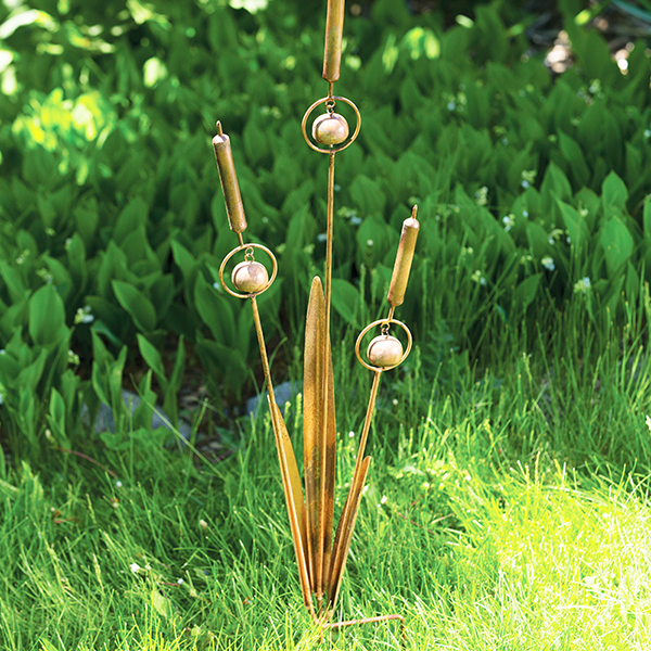 Triple Cattail Flamed Garden Stake Ornament