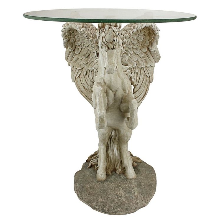 Mystical Winged Unicorn Glass-Topped Table