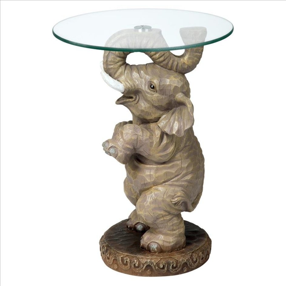 Good Fortune Elephant Glass-Topped Table