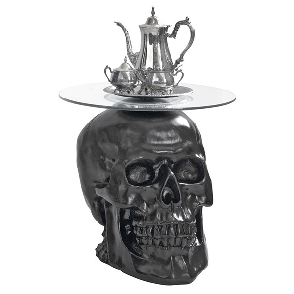 The Black Skull Glass-Top Side Table