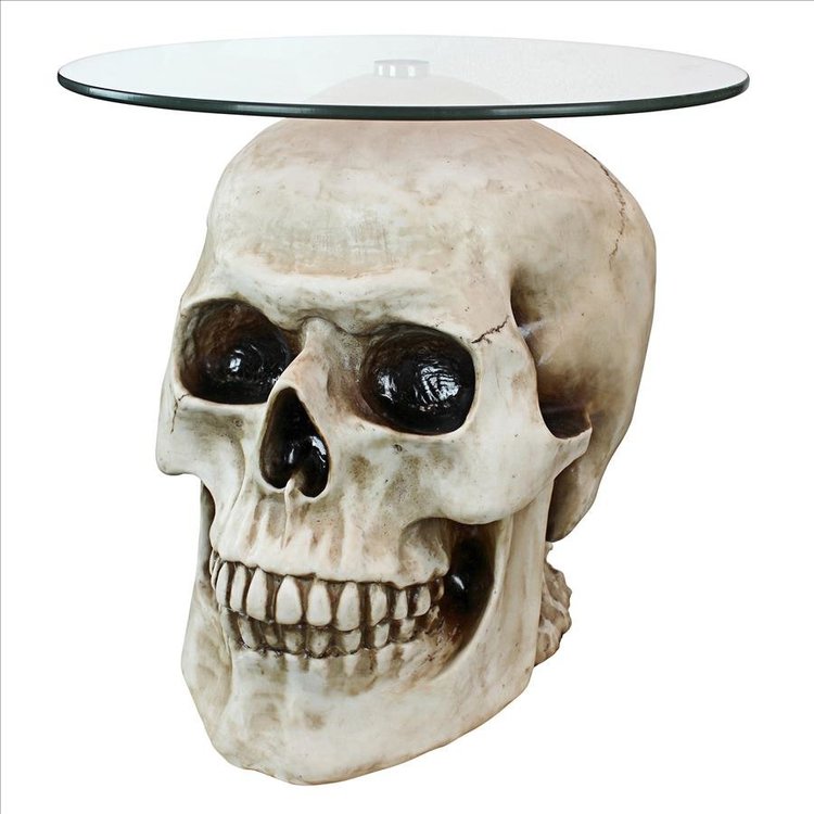 Gothic Bone Skull Glass-Topped Table
