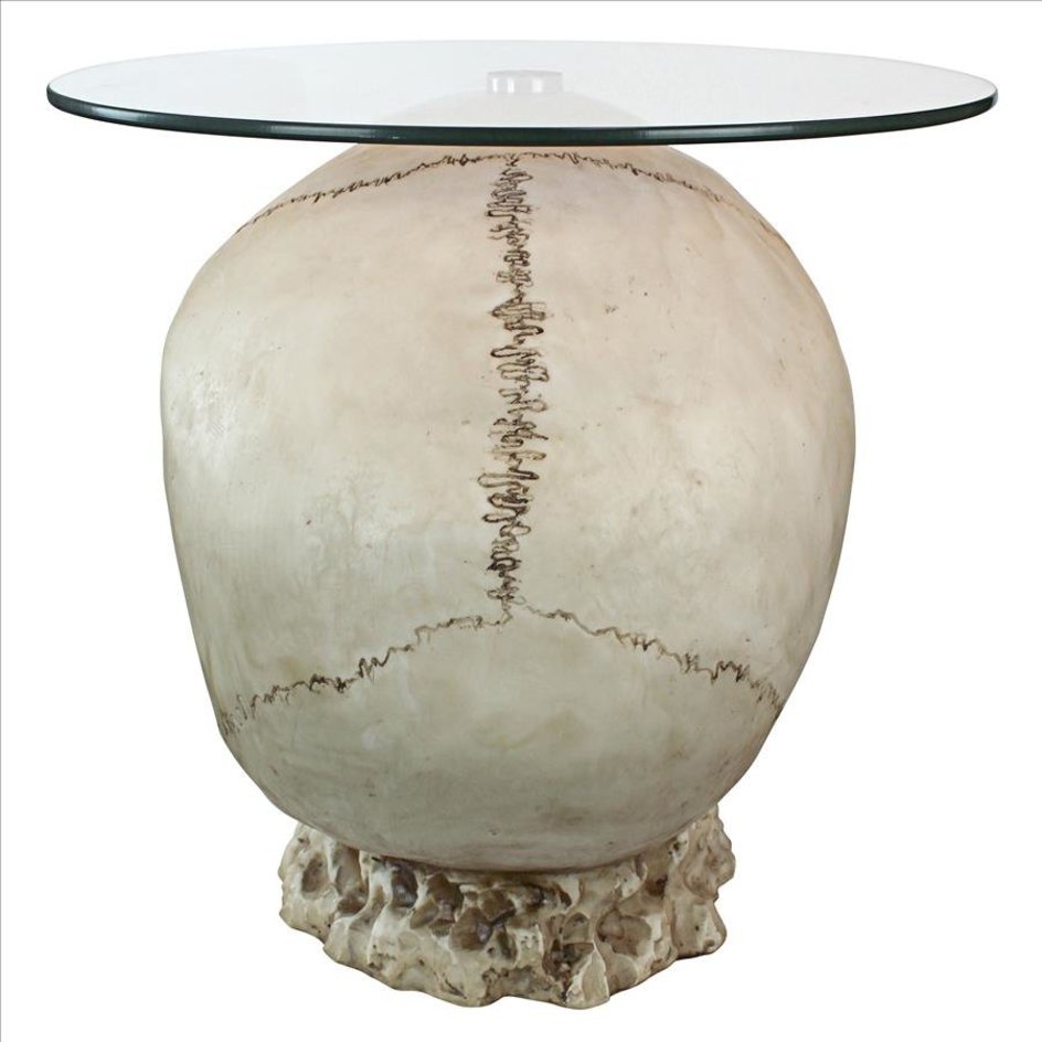 Gothic Bone Skull Glass-Topped Table