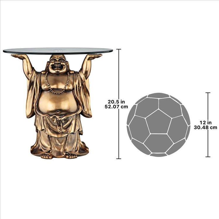 Jolly Hotei Buddha Glass Topped Table