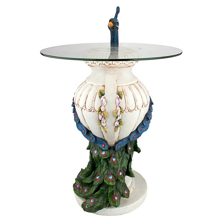 Staverden Castle Peacock Sculptural Glass-Topped Table