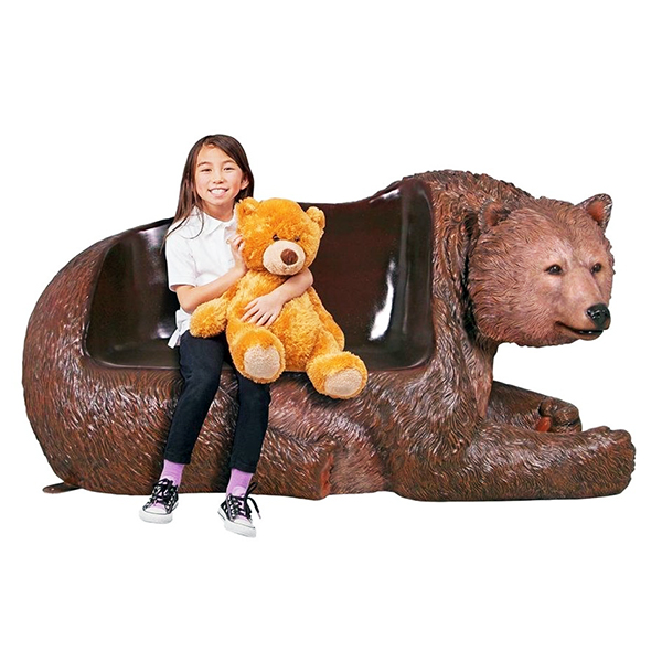 Brawny Grizzly Bear Sculptural Bench