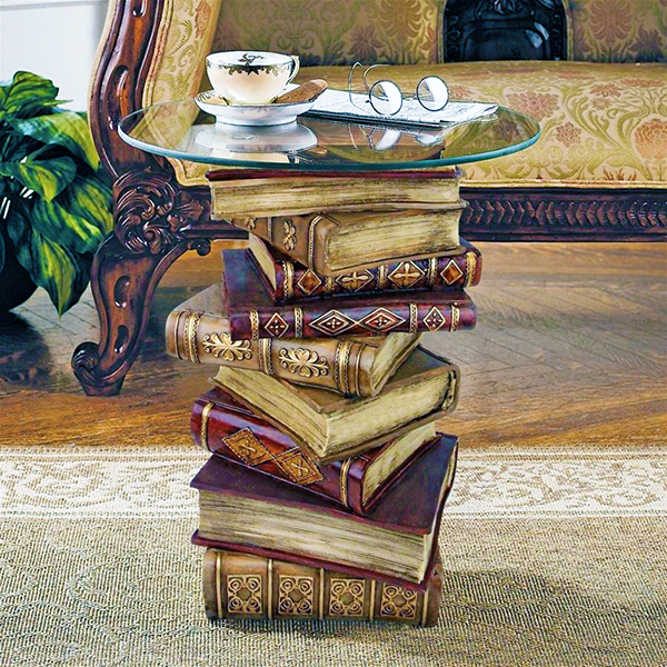 Book Power Sculptural Glass-Topped Side Table