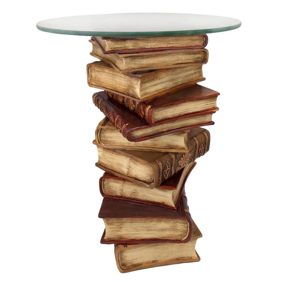 Book Power Sculptural Glass-Topped Side Table