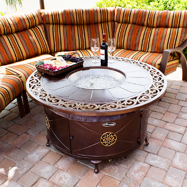 Round Aluminum Propane Fire Pit with Scroll Design
