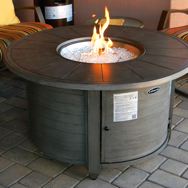 Cast Aluminum Round Fire Pit in Brushed Wood Finish