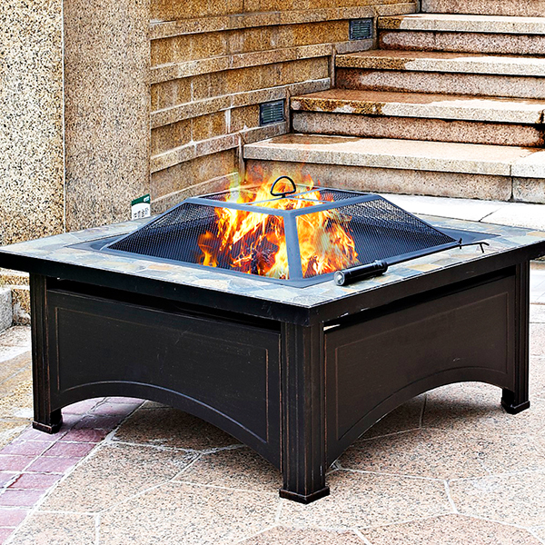 Wood Burning Fire Pit with Square Slate Table