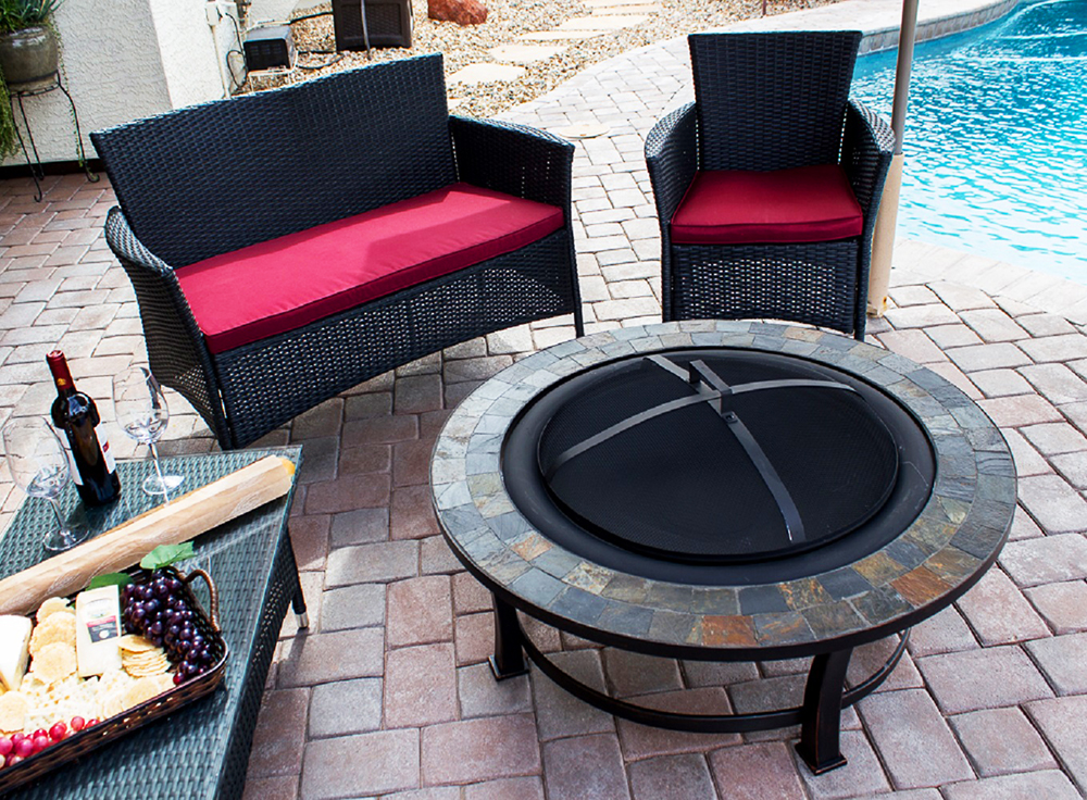 Wood Burning Fire Pit with Round Slate Table
