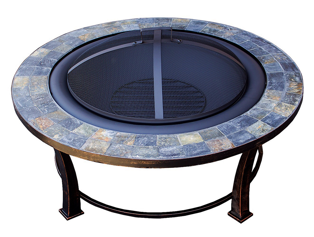Wood Burning Fire Pit with Round Slate Table