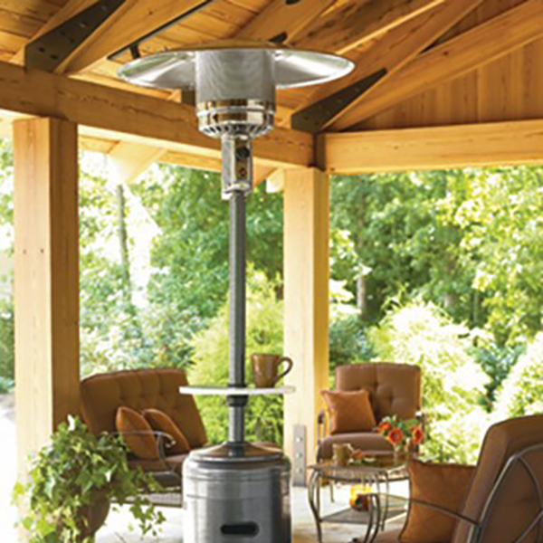 87" Tall Outdoor Patio Heater with Table- Hammered Silver