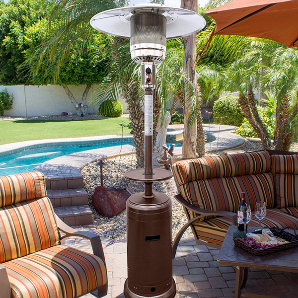 87" Tall Outdoor Patio Heater with Metal Table in Hammered Bronze