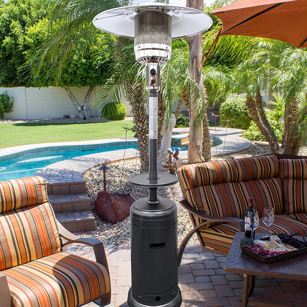 87" Tall Outdoor Patio Heater with Metal Table in Hammered Silver