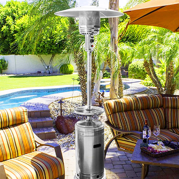 87" Tall Outdoor Patio Heater with Metal Table in Stainless Steel