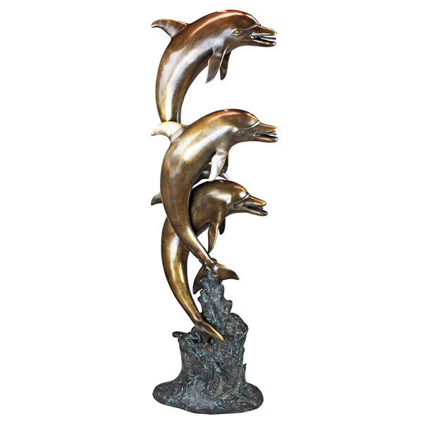 Triple Leaping Dolphins Bronze Statue