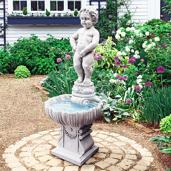 Manneken Pis Shell with Pump and Plinth Pedestal